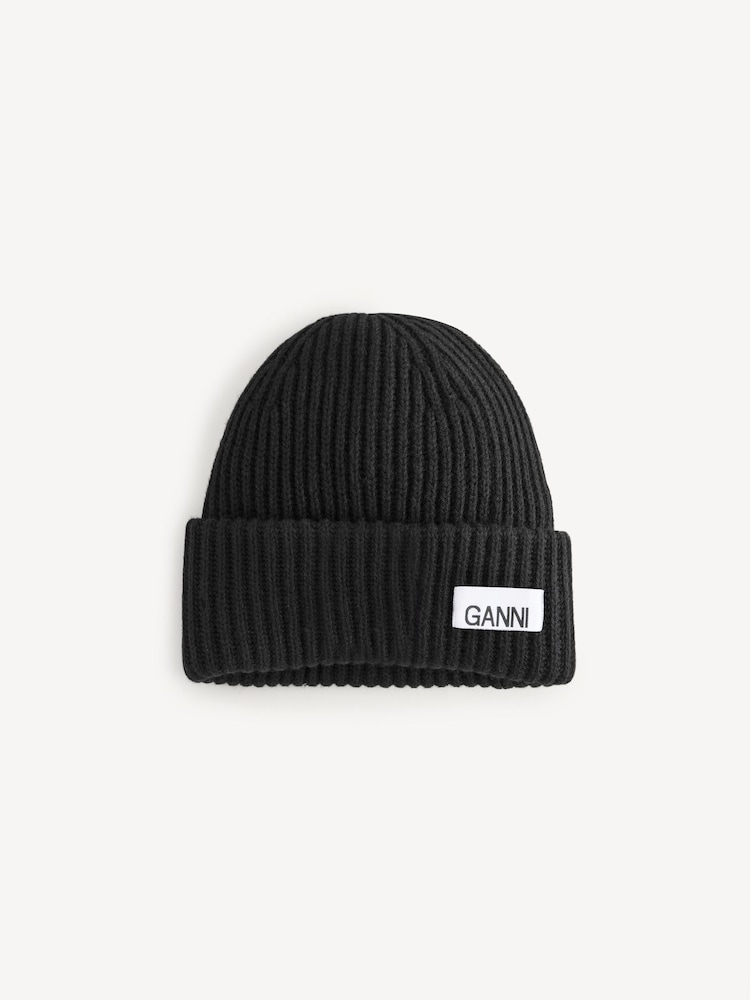 GANNI Black Structured RIb Beanie - Image 1 of 6 GANNI Black Structured RIb Beanie - Image 1 of 6