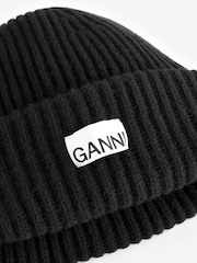 GANNI Black Structured RIb Beanie - Image 3 of 6