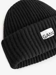 GANNI Black Structured RIb Beanie - Image 4 of 6