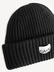 GANNI Black Structured RIb Beanie - Image 5 of 6