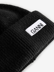 GANNI Black Structured RIb Beanie - Image 6 of 6