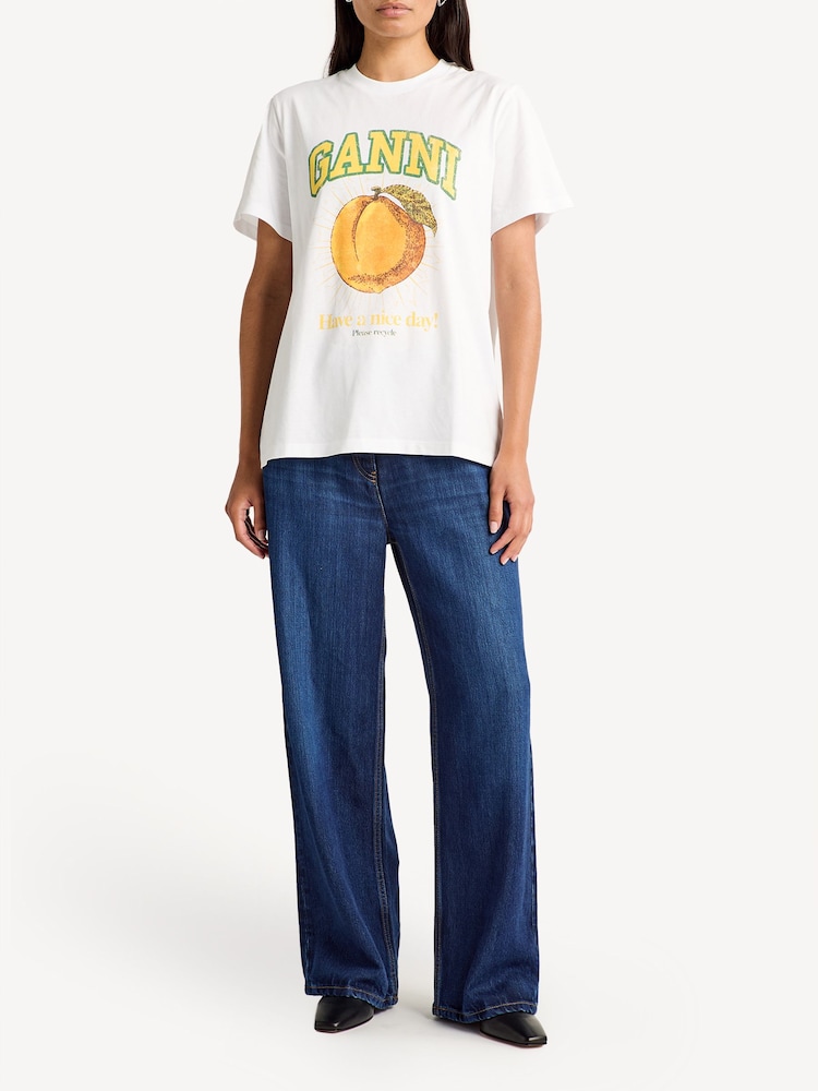 GANNI White Peach Relaxed T-Shirt - Image 1 of 3