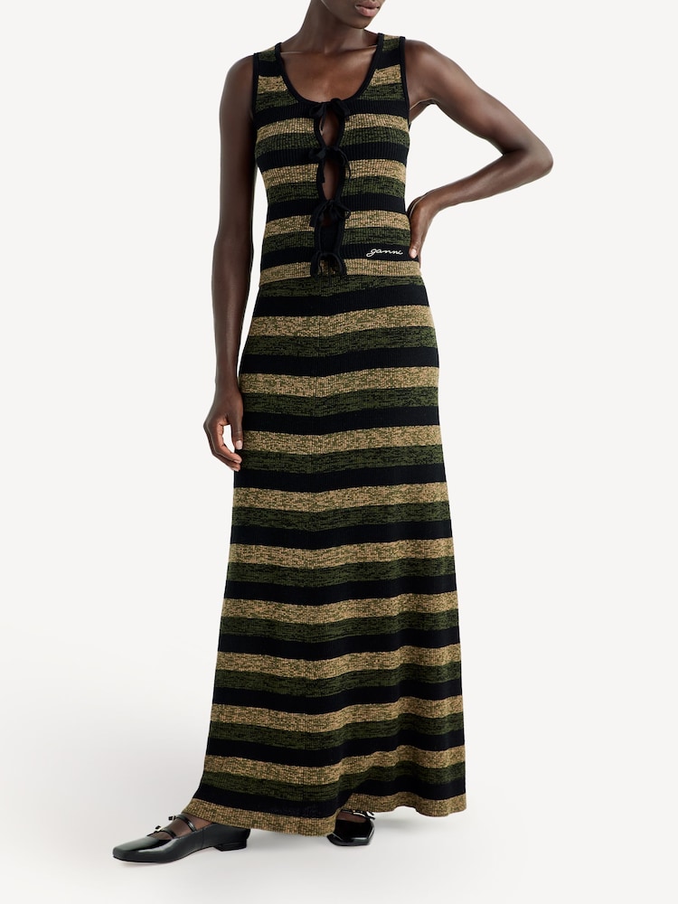 GANNI Black Mini Ribbed Merino Wool Maxi Skirt - Image 2 of 7