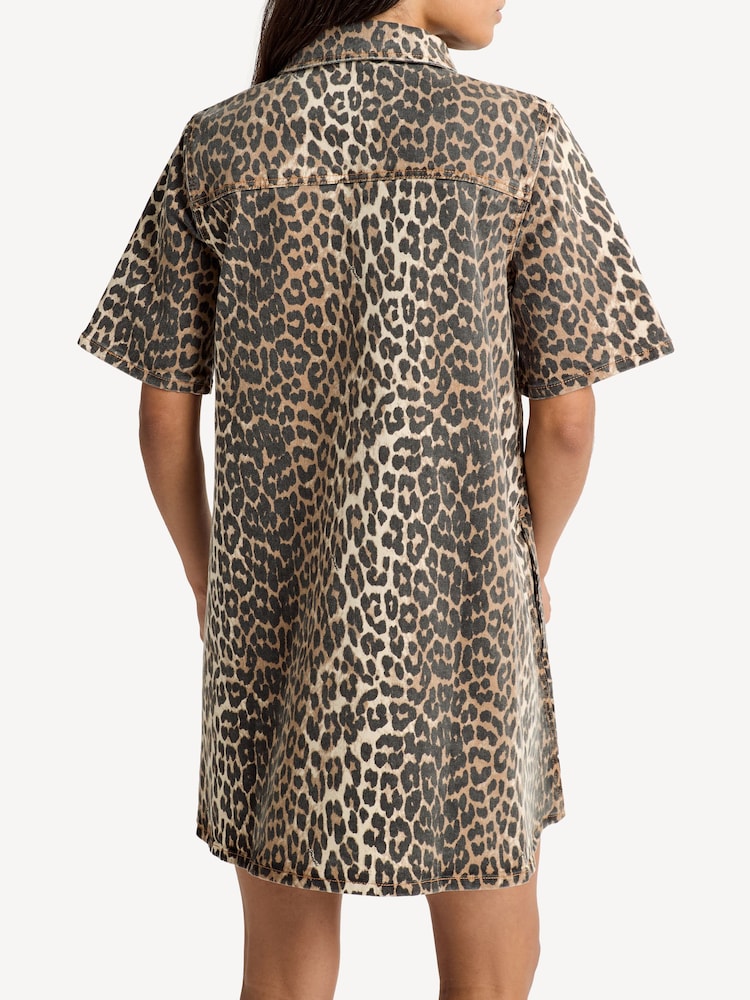 GANNI Brown Leopard Print Mini Dress - Image 2 of 4