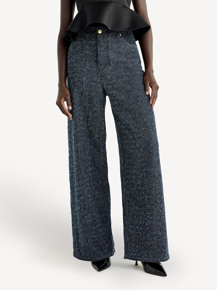 GANNI Blue Fluffy Denim Wide Leg Jeans - Image 2 of 8