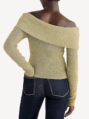 GANNI Gold Sparkle Off Shoulder Knit Top - Image 2 of 5