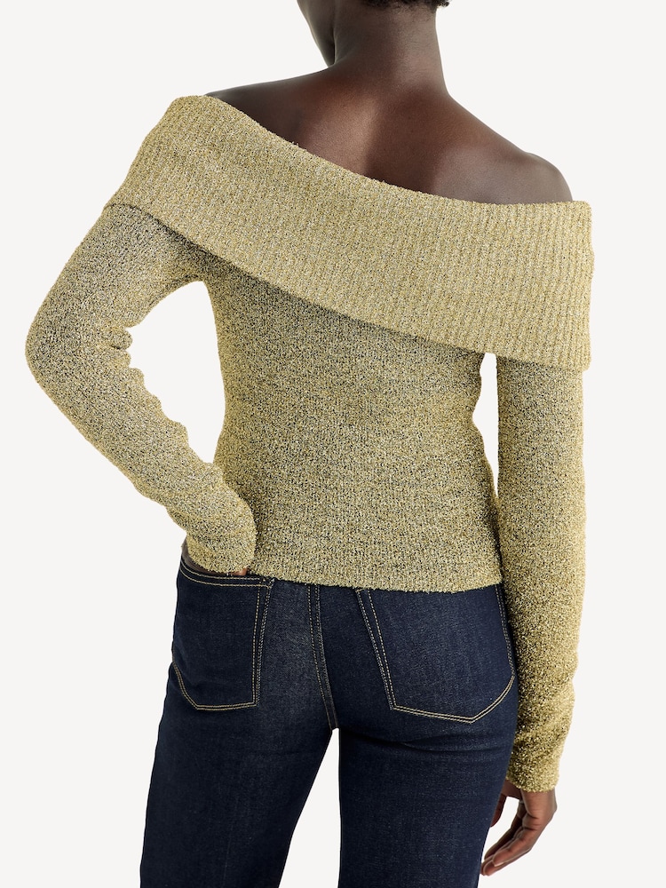GANNI Gold Sparkle Off Shoulder Knit Top - Image 2 of 5