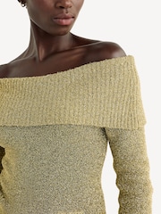 GANNI Gold Sparkle Off Shoulder Knit Top - Image 4 of 5