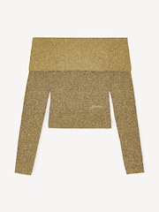 GANNI Gold Sparkle Off Shoulder Knit Top - Image 5 of 5