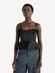 GANNI Black Duchesse Bow Satin Top - Image 1 of 6