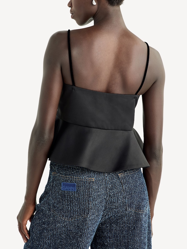GANNI Black Duchesse Bow Satin Top - Image 2 of 6