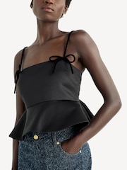 GANNI Black Duchesse Bow Satin Top - Image 4 of 6