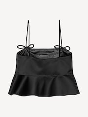 GANNI Black Duchesse Bow Satin Top - Image 6 of 6