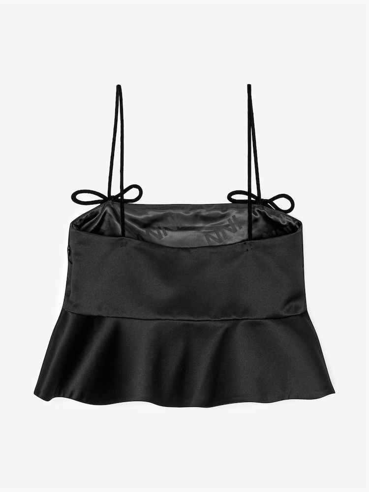 GANNI Black Duchesse Bow Satin Top - Image 6 of 6