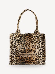 GANNI Leopard Denim Easy Shopper Tote Bag - Image 1 of 8