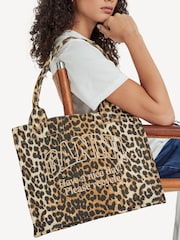 GANNI Leopard Denim Easy Shopper Tote Bag - Image 2 of 8