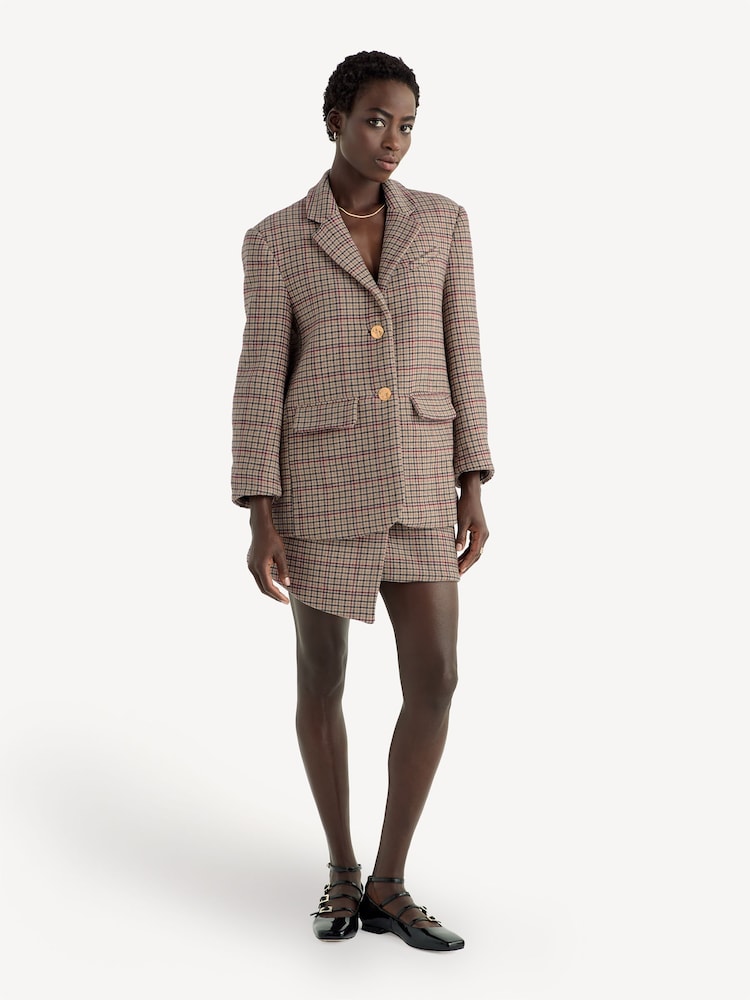 GANNI Brown Check Wool Mix Boxy Blazer - Image 1 of 6