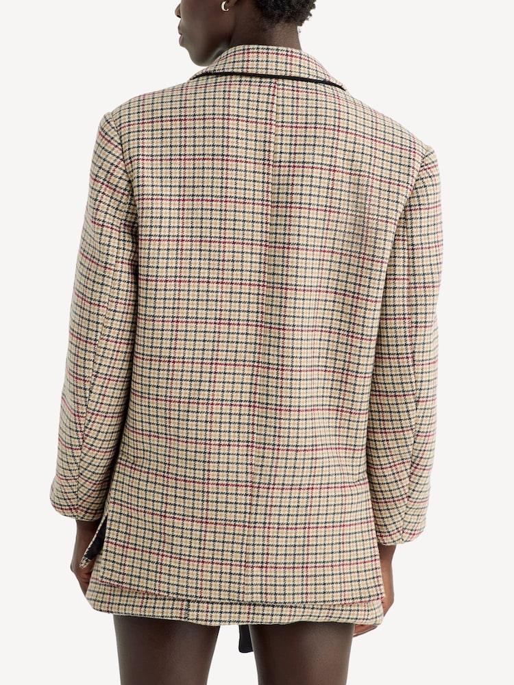 GANNI Brown Check Wool Mix Boxy Blazer - Image 2 of 6