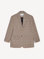 GANNI Brown Check Wool Mix Boxy Blazer - Image 5 of 6