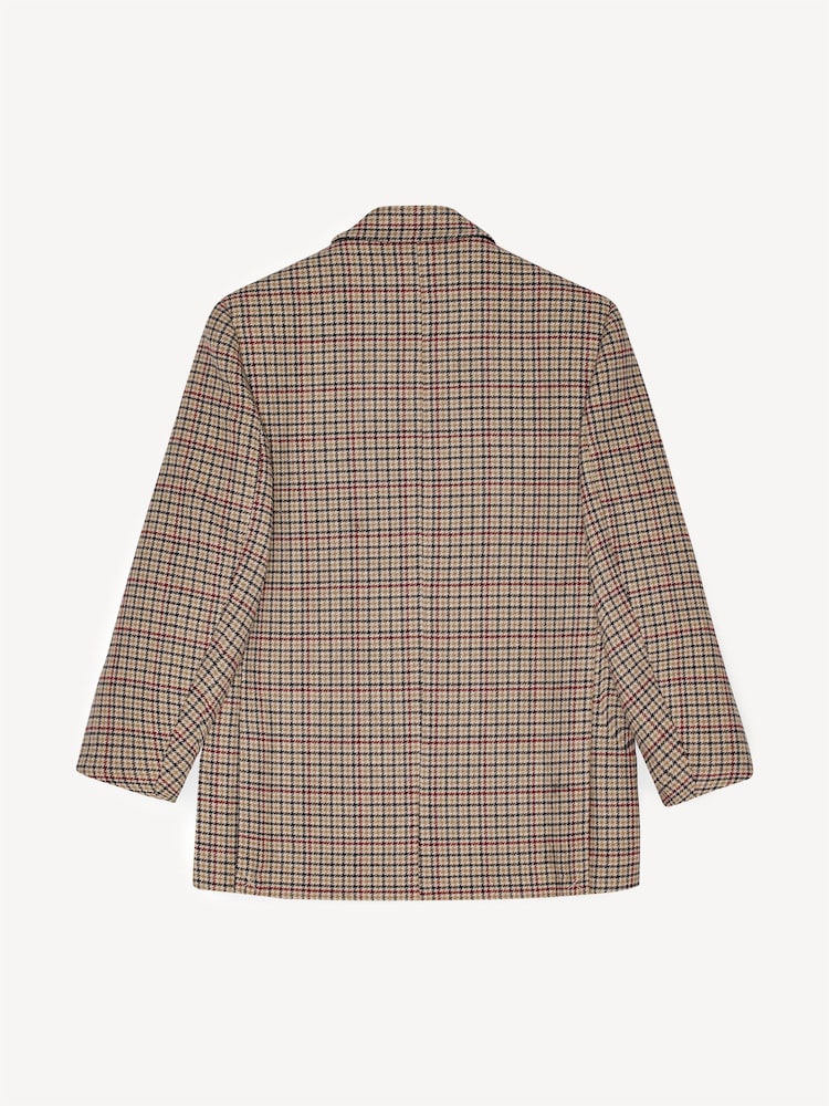 GANNI Brown Check Wool Mix Boxy Blazer - Image 6 of 6
