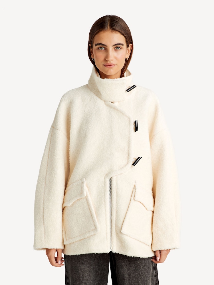 GANNI Cream Wool Blend Drop Shoulder Barn Jacket - Image 1 of 6
