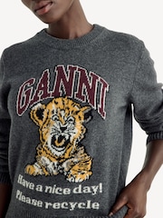 GANNI Grey Tiger Graphic Wool Crewneck Jumper - Image 4 of 5