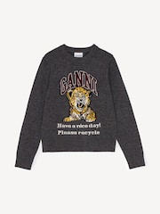 GANNI Grey Tiger Graphic Wool Crewneck Jumper - Image 5 of 5