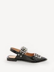 GANNI Black Feminine Buckle Print Ballerinas - Image 1 of 5