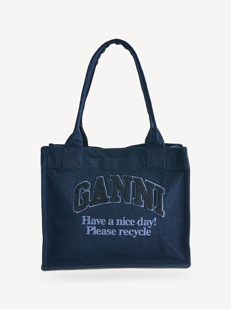 GANNI Blue Denim Easy Shopper Tote Bag - Image 1 of 7
