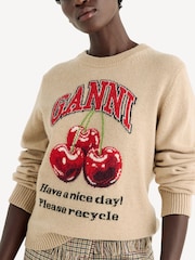 GANNI Brown Cherry Wool Crew Neck Jumper - Image 4 of 5