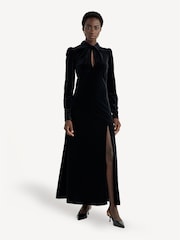 GANNI Black Velvet Jersey Gathered Maxi Dress - Image 1 of 14