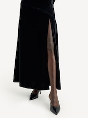 GANNI Black Velvet Jersey Gathered Maxi Dress - Image 14 of 14