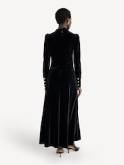 GANNI Black Velvet Jersey Gathered Maxi Dress - Image 2 of 14