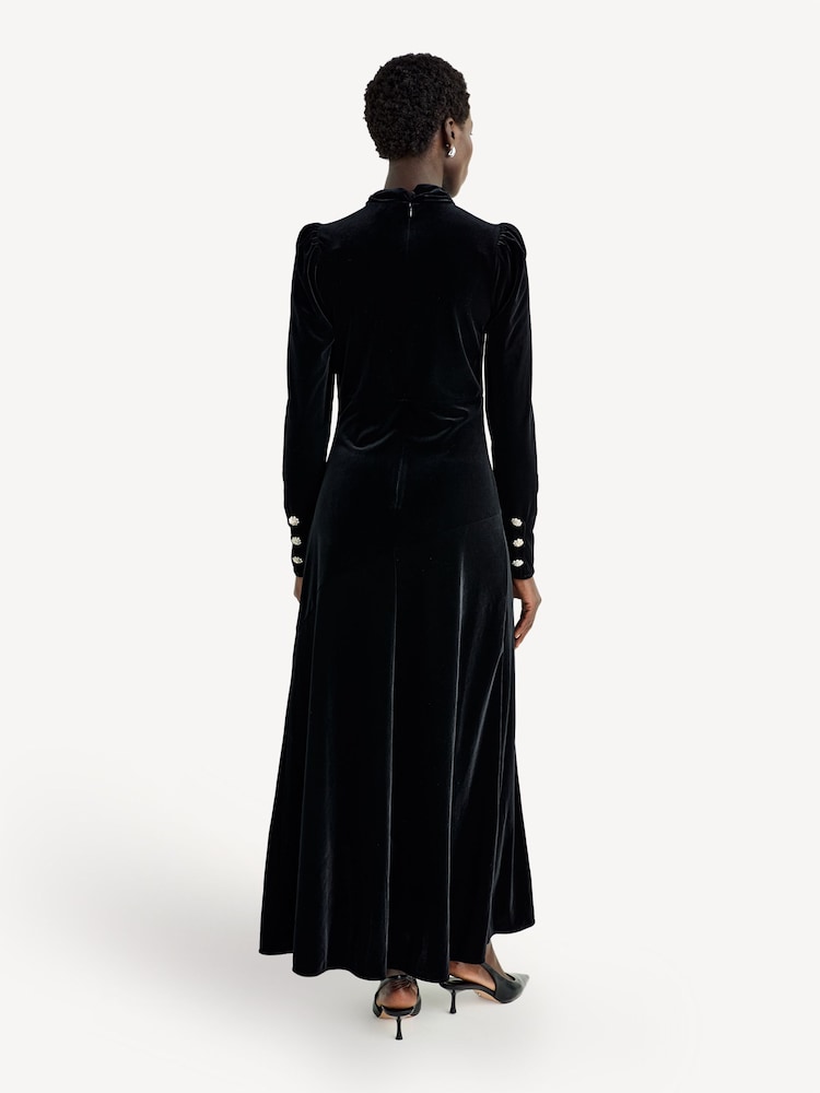 GANNI Black Velvet Jersey Gathered Maxi Dress - Image 2 of 14