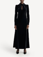 GANNI Black Velvet Jersey Gathered Maxi Dress - Image 3 of 14