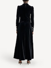 GANNI Black Velvet Jersey Gathered Maxi Dress - Image 4 of 14
