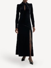 GANNI Black Velvet Jersey Gathered Maxi Dress - Image 5 of 14