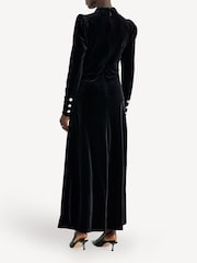 GANNI Black Velvet Jersey Gathered Maxi Dress - Image 6 of 14