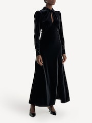 GANNI Black Velvet Jersey Gathered Maxi Dress - Image 7 of 14