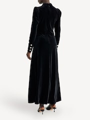 GANNI Black Velvet Jersey Gathered Maxi Dress - Image 8 of 14