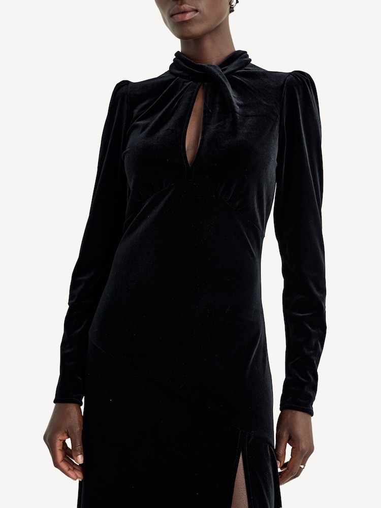 GANNI Black Velvet Jersey Gathered Maxi Dress | Seasons GANNI Black Velvet Jersey Gathered Maxi Dress | Seasons
