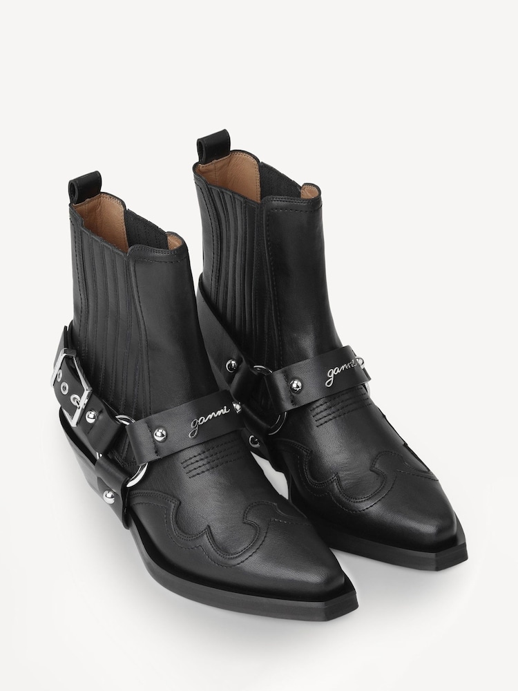 GANNI Black Fitted Chelsea Western Boots - Image 3 of 3