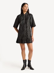 GANNI Black Textured Cloque Pleated Mini Dress - Image 1 of 4