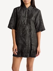 GANNI Black Textured Cloque Pleated Mini Dress - Image 3 of 4