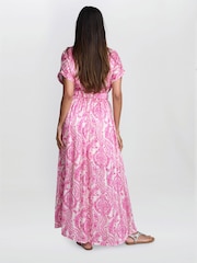 Gina Bacconi Pink Dotty Elastic Waist Maxi Dress - Image 2 of 5
