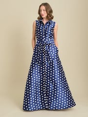 Gina Bacconi Blue Romi Polka Dot Belt Tie Maxi Dress - Image 1 of 6