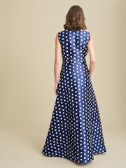 Gina Bacconi Blue Romi Polka Dot Belt Tie Maxi Dress - Image 2 of 6