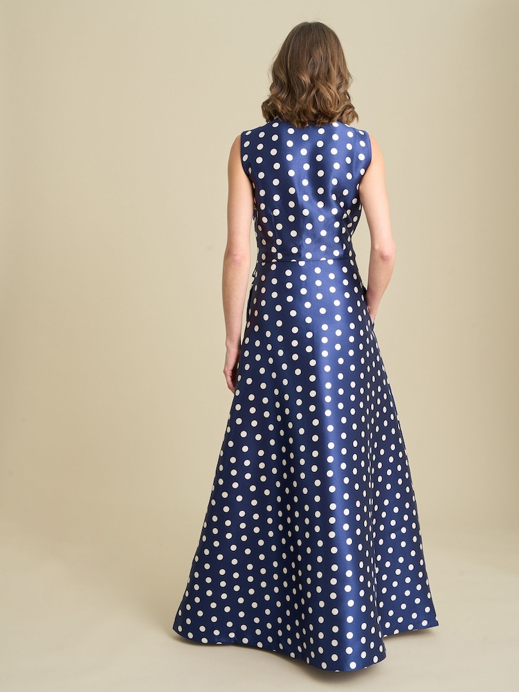 Gina Bacconi Blue Romi Polka Dot Belt Tie Maxi Dress - Image 2 of 6 Gina Bacconi Blue Romi Polka Dot Belt Tie Maxi Dress - Image 2 of 6