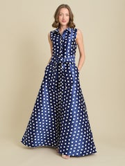 Gina Bacconi Blue Romi Polka Dot Belt Tie Maxi Dress - Image 3 of 6