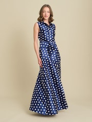 Gina Bacconi Blue Romi Polka Dot Belt Tie Maxi Dress - Image 5 of 6
